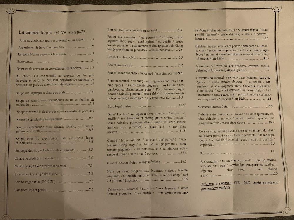 Restaurant Canard Laqué - Menu Image 1